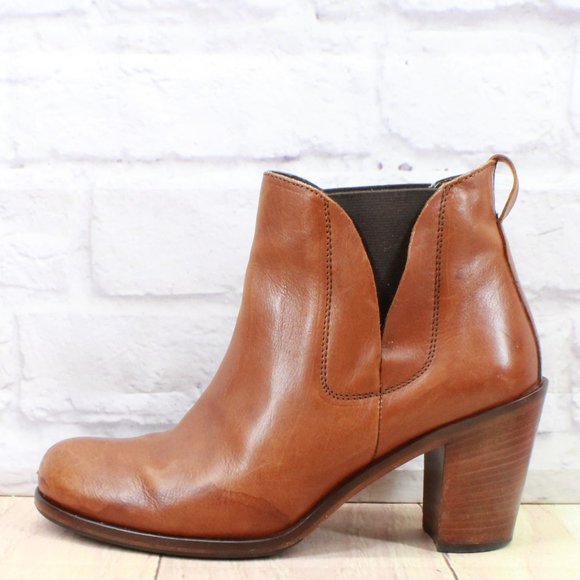 Boemos Shoes - Boemos Brown Leather Slip On Chelsea Heeled Ankle Boots Size 8.5